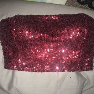 red sequin crop top